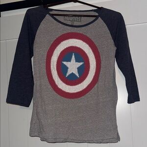 Marvel Long Sleeve Tee - Gray and Navy with Captain America Emblem